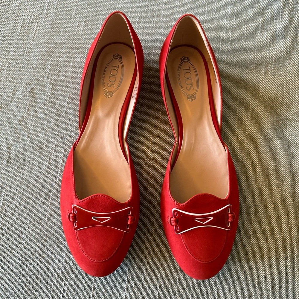 Tods red suede d’Orsay flats